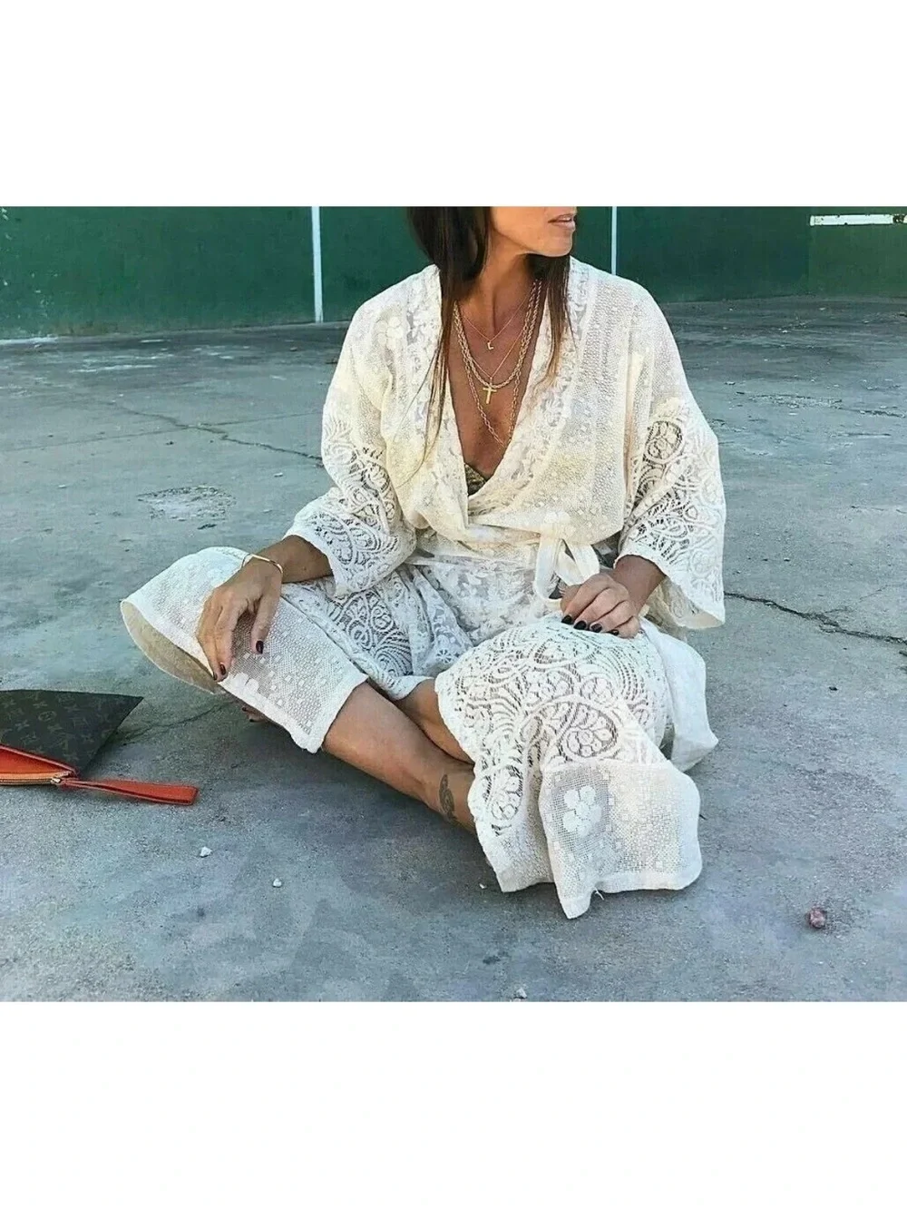 ZARA Cream Lace Kimono Duster Flowing Wrap Dress Cover-Up Beach Vacation Boho M